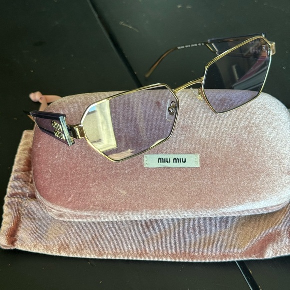 Miu Miu Women's Gold Frame Sunglasses with Purple Lenses